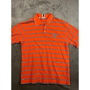 Auburn University Polo Mens Large Orange Black White Stripes Cutter & Buck Tiger